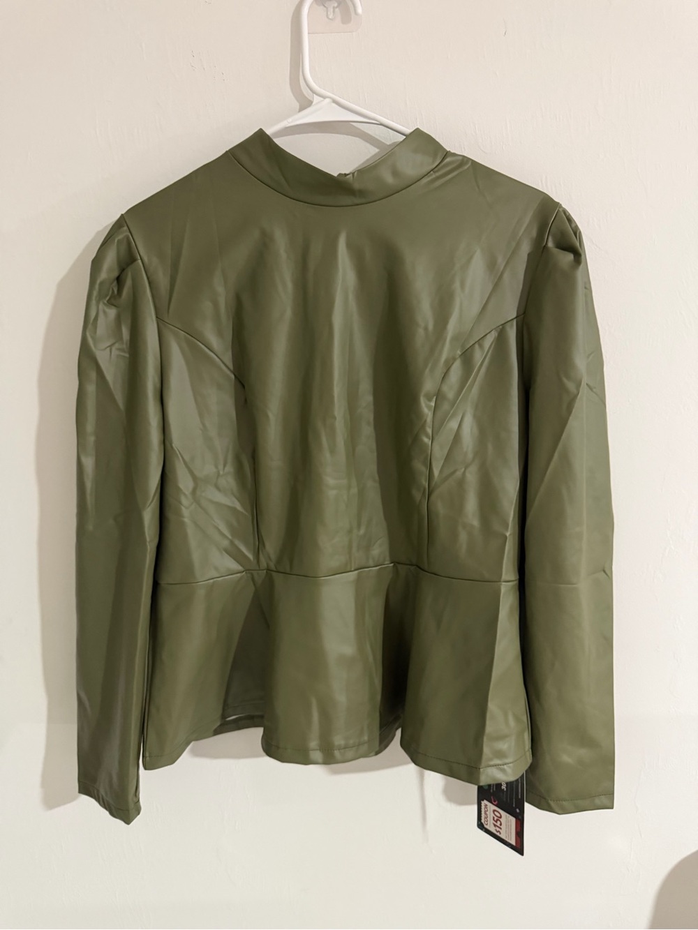 Olive Green Faux Leather Peplum Jacket